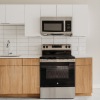 a kitchen with stainless steel appliances