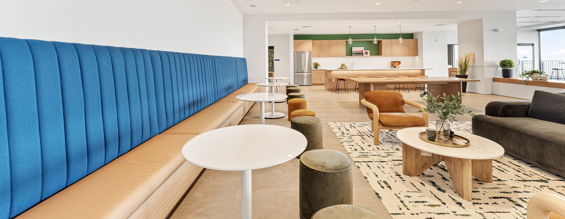 spacious clubroom with sitting areas