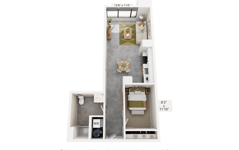 A4 - 1 bedroom floorplan layout with 1 bathroom and 693 square feet