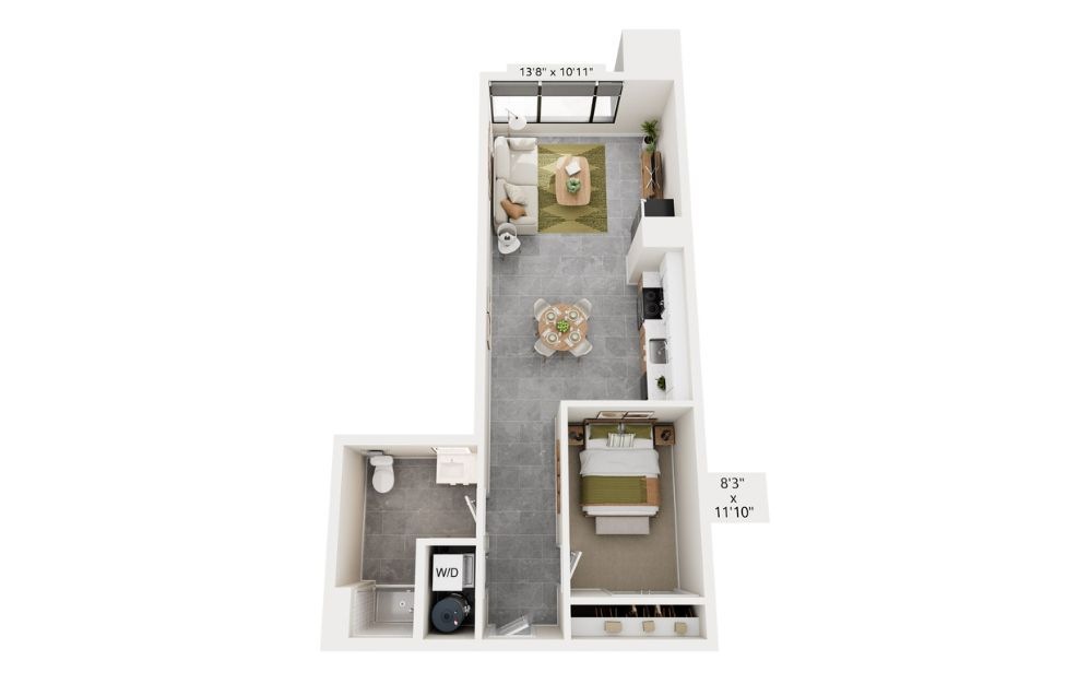 A4 - 1 bedroom floorplan layout with 1 bathroom and 693 square feet